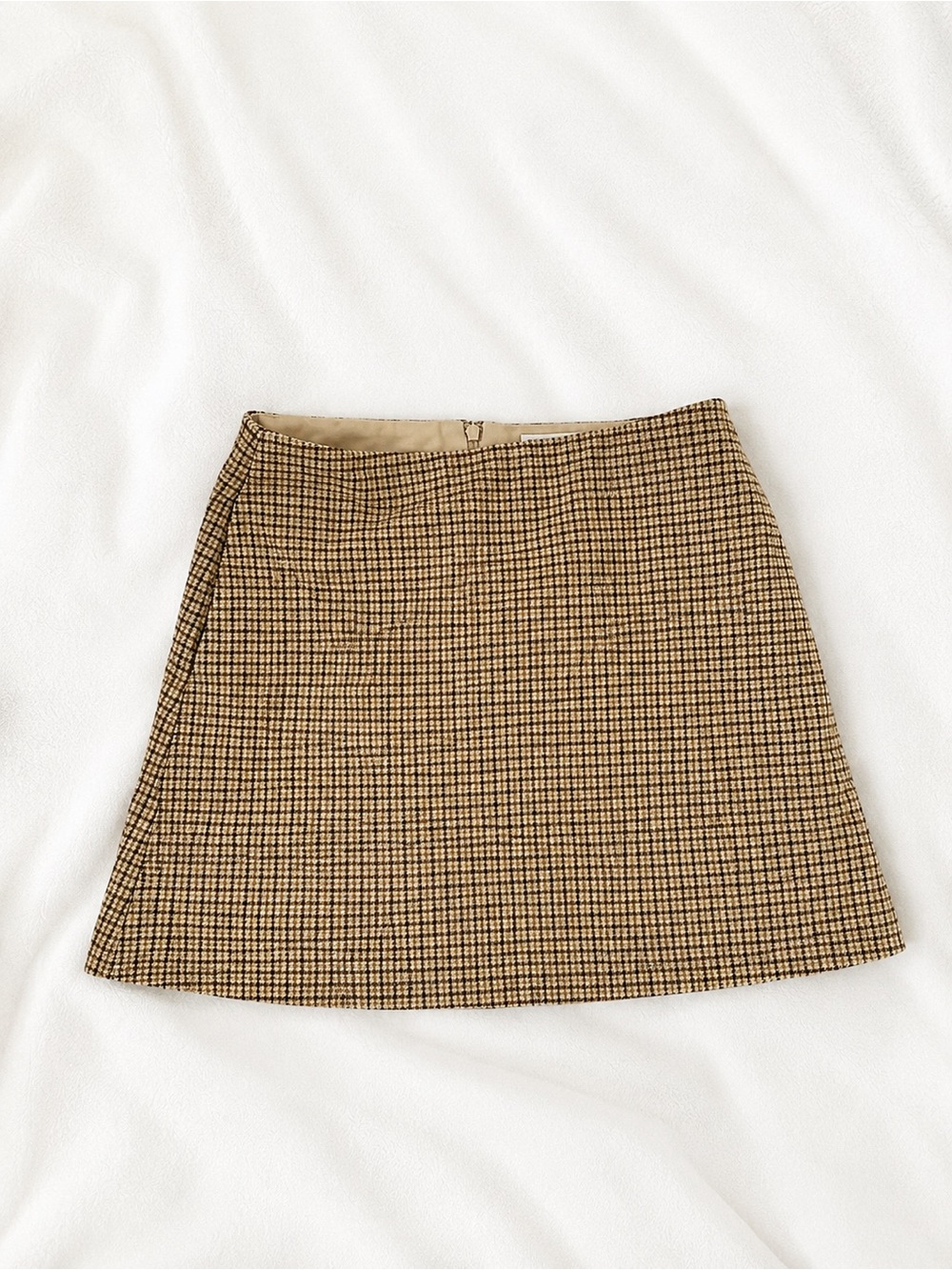 Aritzia Tan and Black Mini A-Line Wool Skirt